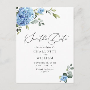 Carte Postale Elégant Blue Hydrangea Wedding Enregistrer la date