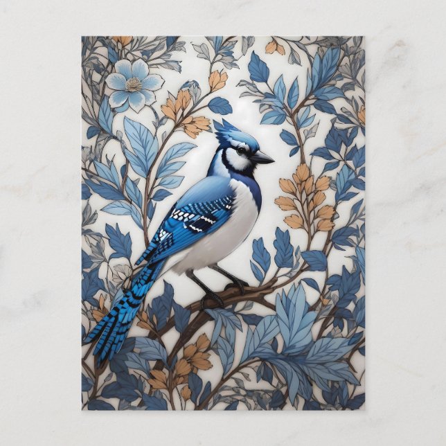 Carte Postale Elégant Blue Jay William Morris inspiré (Devant)