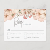 Elégant Blush rose Floral Gris Script Mariage RSVP