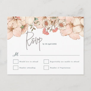 Carte Postale Elégant Blush rose Floral Gris Script Mariage RSVP