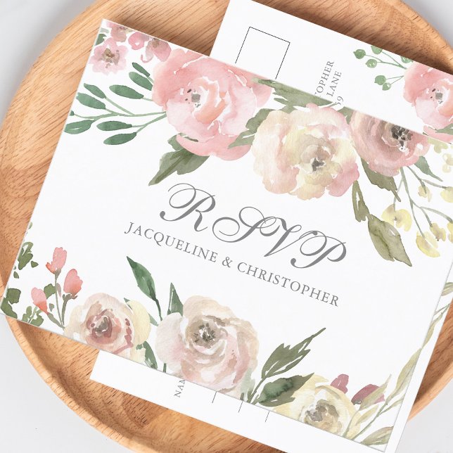 Carte Postale Elégant Blush rose ivoire Peony Floral Mariage RSV (Créateur téléchargé)