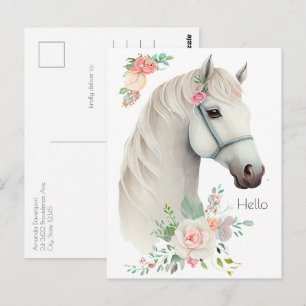 Carte Postale Élégant Boho Cheval Blanc Floral