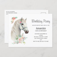 Élégant Boho Cheval Blanc Floral Anniversaire Invi