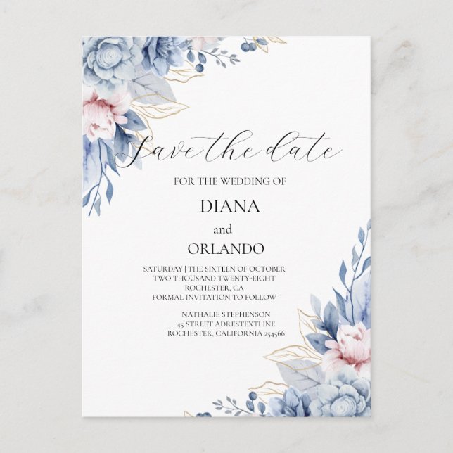 Carte Postale Elegant Boho Fleur sauvage enregistrer la date (Devant)