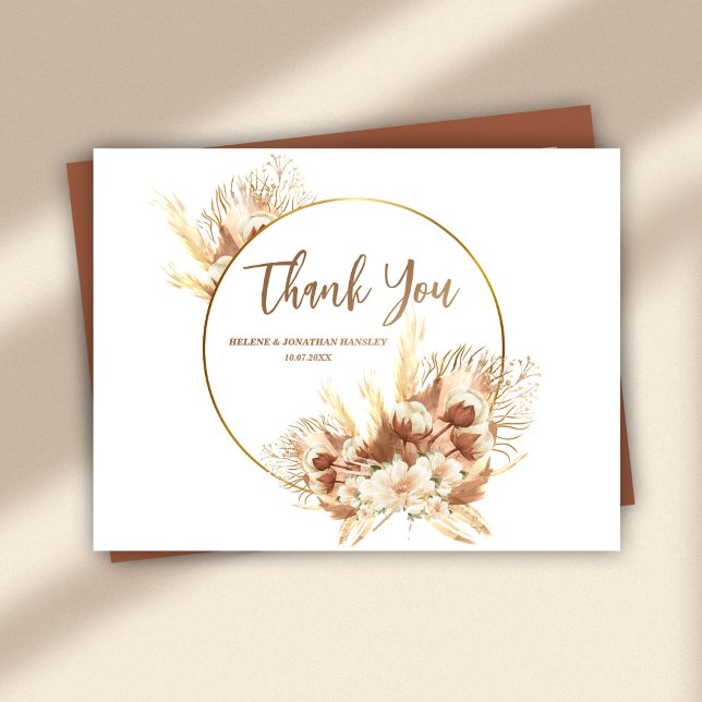 Carte Postale Elégant Boho Floral Terracotta Mariage Merci (Elegant Boho Floral Terracotta Wedding Thank You Postcard)