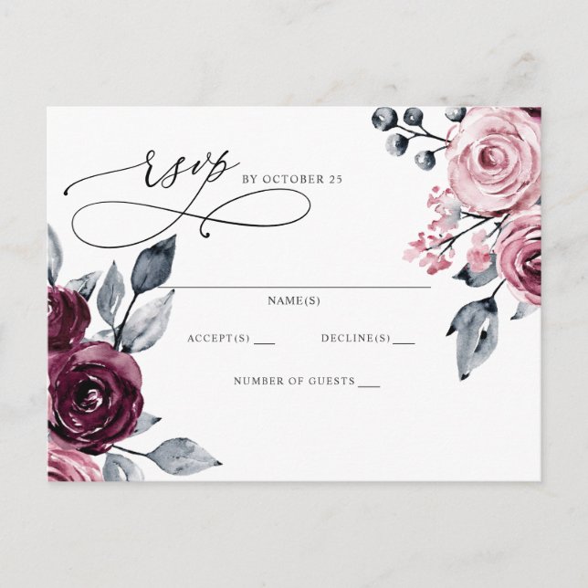 Carte Postale Elegant Botanical Burgundy Floral RSVP (Devant)
