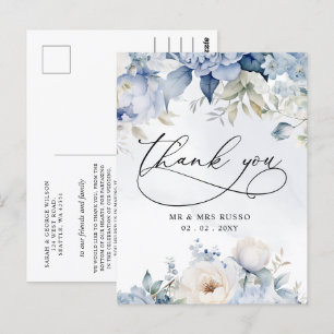 Carte Postale Elégant Botanique Dusty Bleu Merci Floral