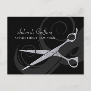Carte Postale Elégant Boucles Noires Ciseaux Argent Rendez-vous