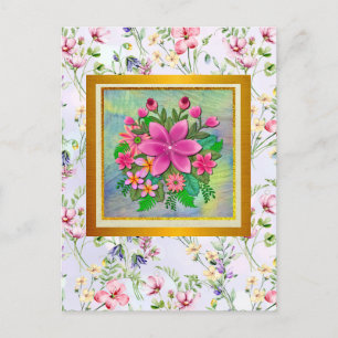 Carte Postale Élégant bouquet floral aquarelle botanique de prin