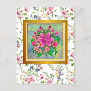 Carte Postale Élégant bouquet floral aquarelle botanique de prin