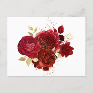 Carte Postale Elégant Bouquet Floral Rouge Rose Or
