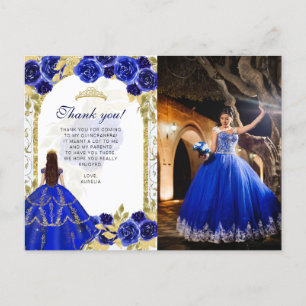 Carte Postale Élégant Budget Royal Fleurs Bleu Photo Quinceañera