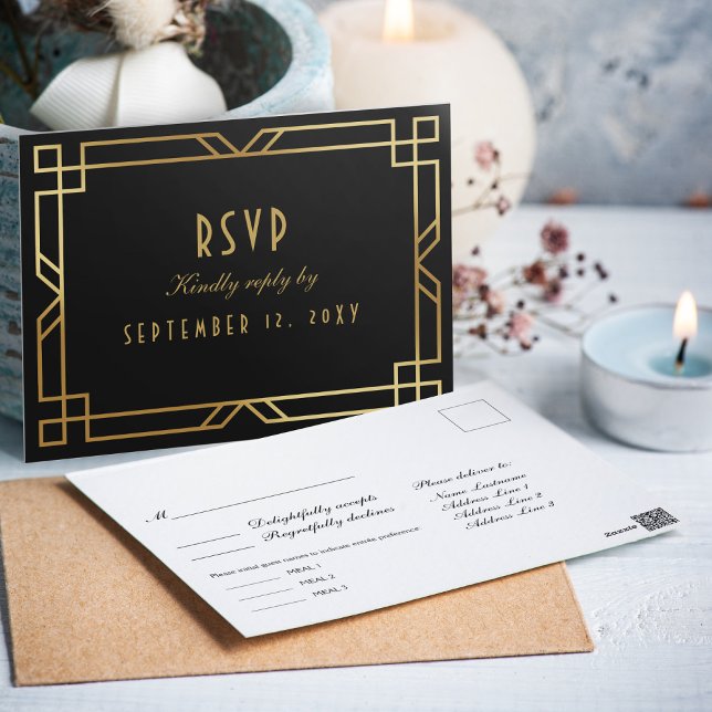 Carte Postale Elégant cadre Art Déco Black Gold Choix de repas R (Créateur téléchargé)