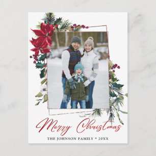 Carte Postale Elégant cadre de Noël Poinsettia Photo Salutation