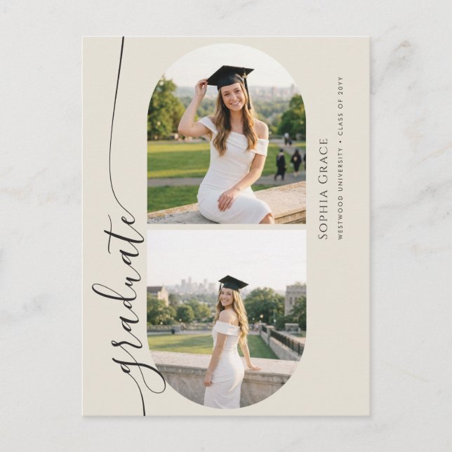 Carte Postale Elegant Calligraphy Photo Graduation Announcement (Devant)