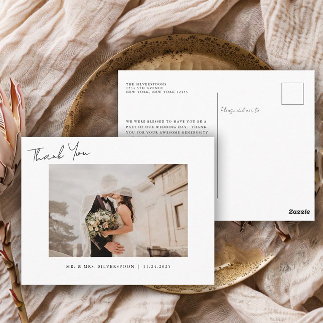 Carte Postale Elegant Calligraphy Script Wedding Photo Thank You (Créateur téléchargé)