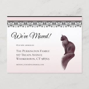 Carte Postale Élégant Chat We’ve Moved Pink Changement d’adresse
