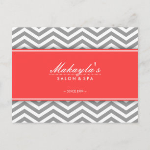 Carte Postale Elégant Chevron moderne gris, blanc et corail
