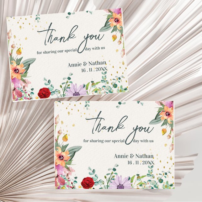 Carte Postale Élégant chic Fleur sauvage Floral Mariage Merci (Elegant Chic Wildflowers Floral Wedding Thank you Postcard)