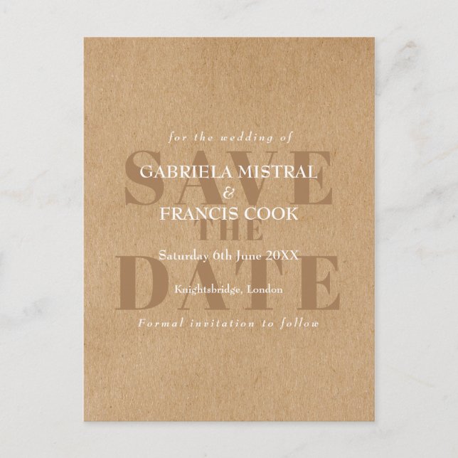 Carte Postale Élégant Chic Kraft Rustique Faire-Part de Date (Devant)
