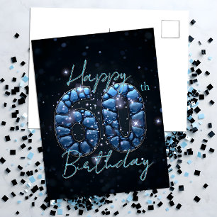 Carte Postale Élégant Chic Saphir Bleu et Noir 60ème Anniversair