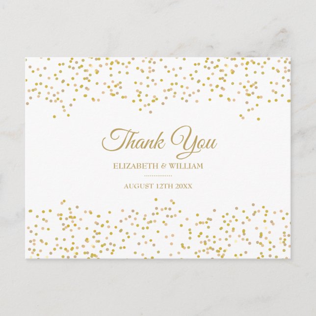 Carte Postale Élégant Chic Script Merci Poussière d'Or Confettis (Devant)