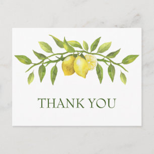 Carte Postale Elégant citrons aquarelle Mariage Floral Merci