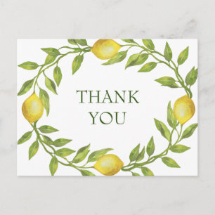 Carte Postale Elégant citrons aquarelle Mariage Floral Merci