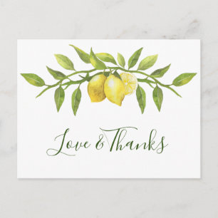 Carte Postale Elégant citrons aquarelle Mariage Floral Merci