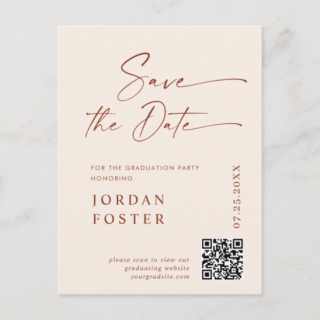 Carte Postale Élégant code QR de sauvegarde de la date de remise (Devant)