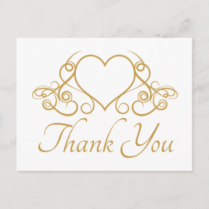 Carte Postale Élégant Cœur de remerciement en or Mariage Amour