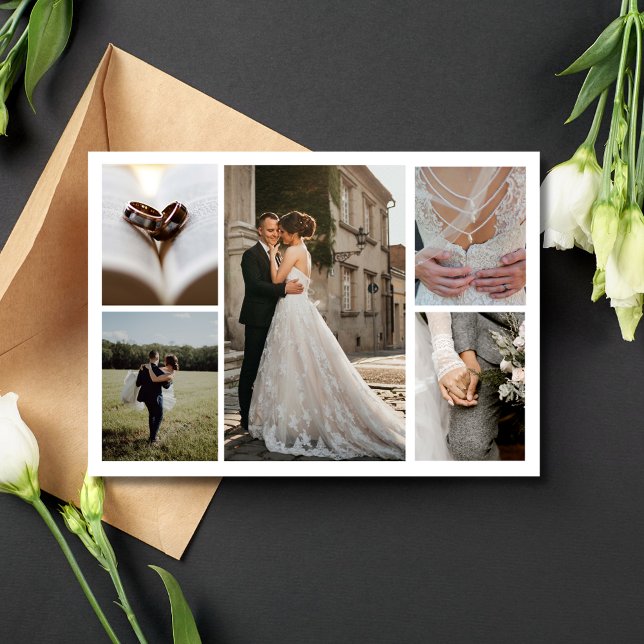 Carte Postale Élégant Collage de Photos de Mariage Remerciements (Elegant Photo Collage Wedding Thank You Postcard)