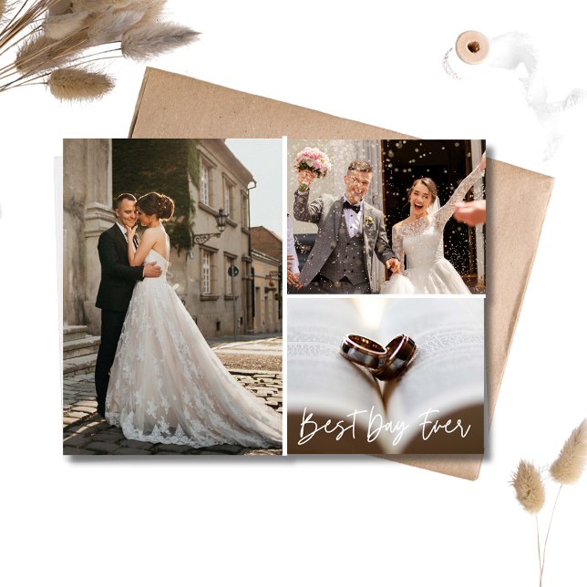 Carte Postale Élégant Collage photo Mariage Merci (Elegant Photo Collage Wedding Thank You Postcard)