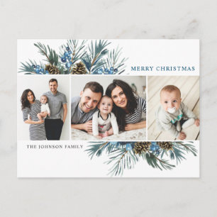 Carte Postale Élégant cônes de pin de Noël 3 voeux photo