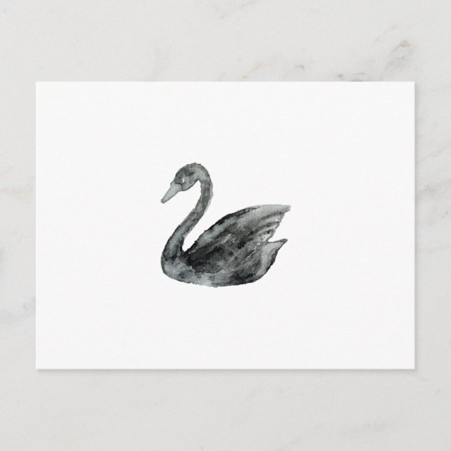 Carte Postale Elégant cygne d'aquarelle noir peint à la main (Devant)