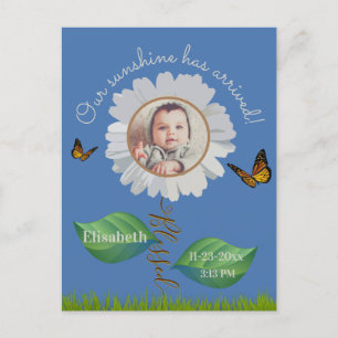 Carte Postale Elégant Daisy Blue Floral Cute Baby Photo & Nom
