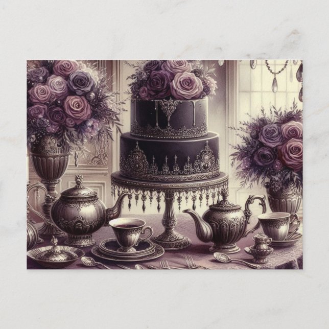 Carte Postale Elegant Dark Moody Tea Party  (Devant)