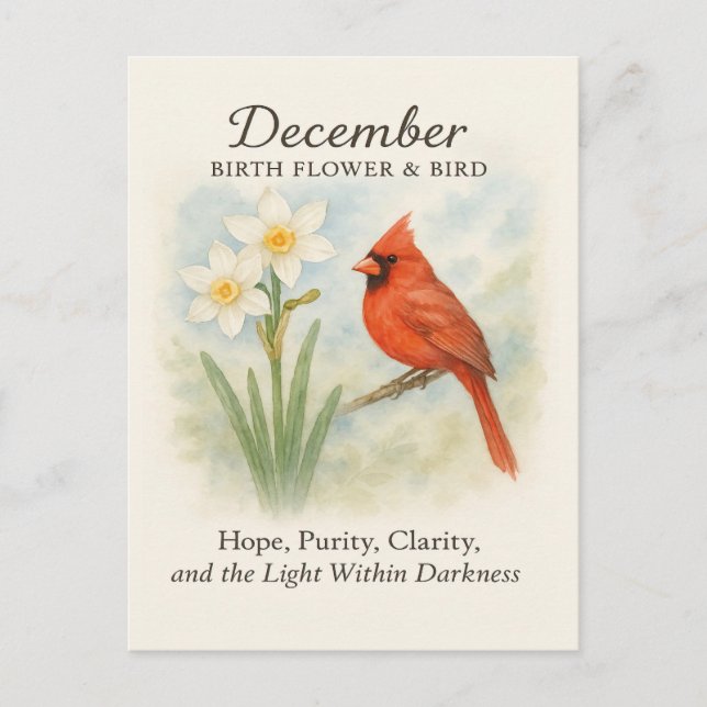 Carte Postale Élégant Décembre Écriture Chrétien Cardinal  (Devant)