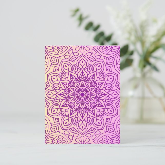 Carte Postale Élégant Dégradé Purple Peach Motif Mandala (Debout devant)