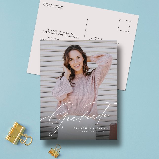 Carte Postale Élégant diplômé simple une photo graduation (Créateur téléchargé)