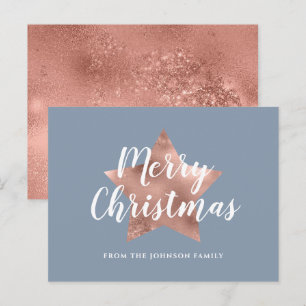 Carte Postale Elégant Dusty Blue Rose Rose Gold Star Noël