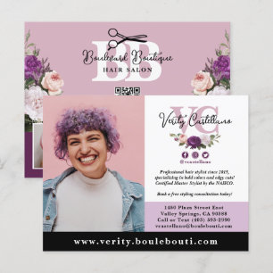 Carte Postale Elégant Dusty Mauve Floral Salon Marketing Photo