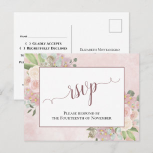 Carte Postale Elégant Dusty Rose aquarelle mariage floral RSVP