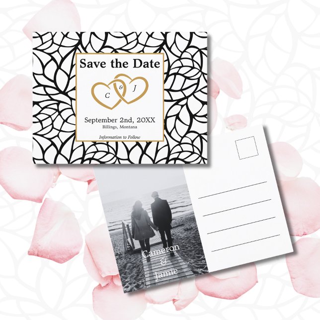 Carte Postale Élégant Enregistrer la date Noir & blanc thème Mar (Elegant Save the Date Black & White Wedding Theme Postcard)