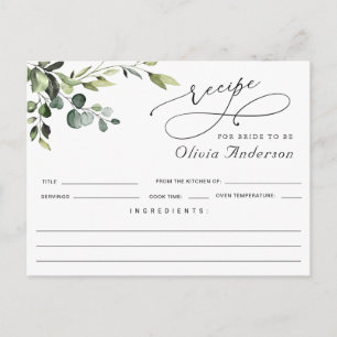 Carte Postale Elégant Eucalyptus Boho Fête des mariées Recette C