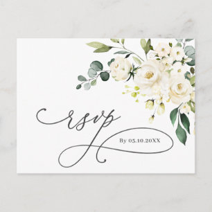 Carte Postale Elégant Eucalyptus Roses Blanches Mariage RSVP