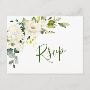 Carte Postale Elégant Eucalyptus Roses Blanches Mariage RSVP