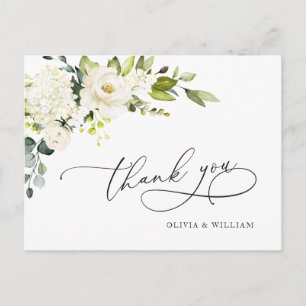 Carte Postale Elégant Eucalyptus Roses Blanches Merci Floral