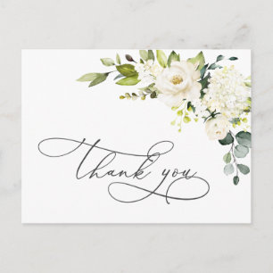 Carte Postale Elégant Eucalyptus Roses Blanches Merci Floral
