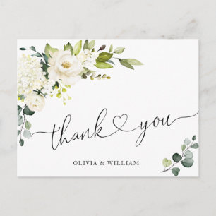 Carte Postale Elégant Eucalyptus Roses Blanches Merci Floral